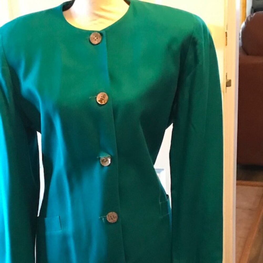 Christian Dior teal green suit with complementary Hat. Size 12